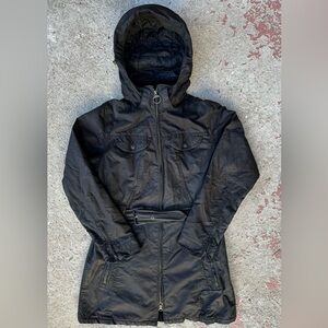 Vintage Barbour Cameron Wax Women's Hooded Jacket Black Belted Sz 12 British